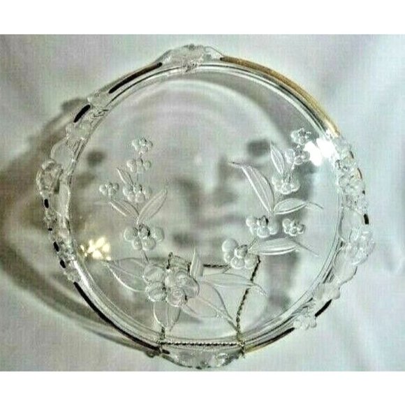Vintage Mikasa Clear Serving Plate Cake Platter Frosted Floral Leaves Gold Edge - Picture 4 of 6